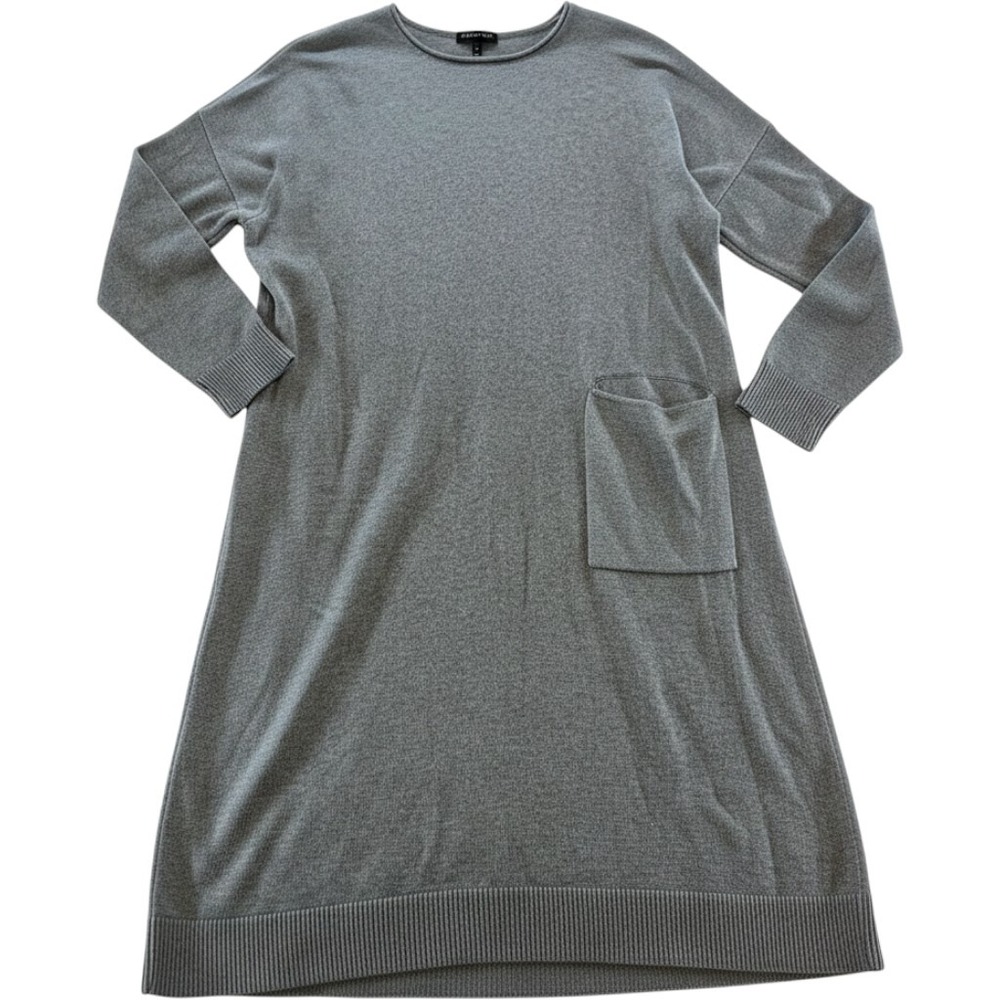 Eileen Fisher Moon Gray Crew Neck Boxy Knit Dress NWT F1NR-D5026M Small S/P